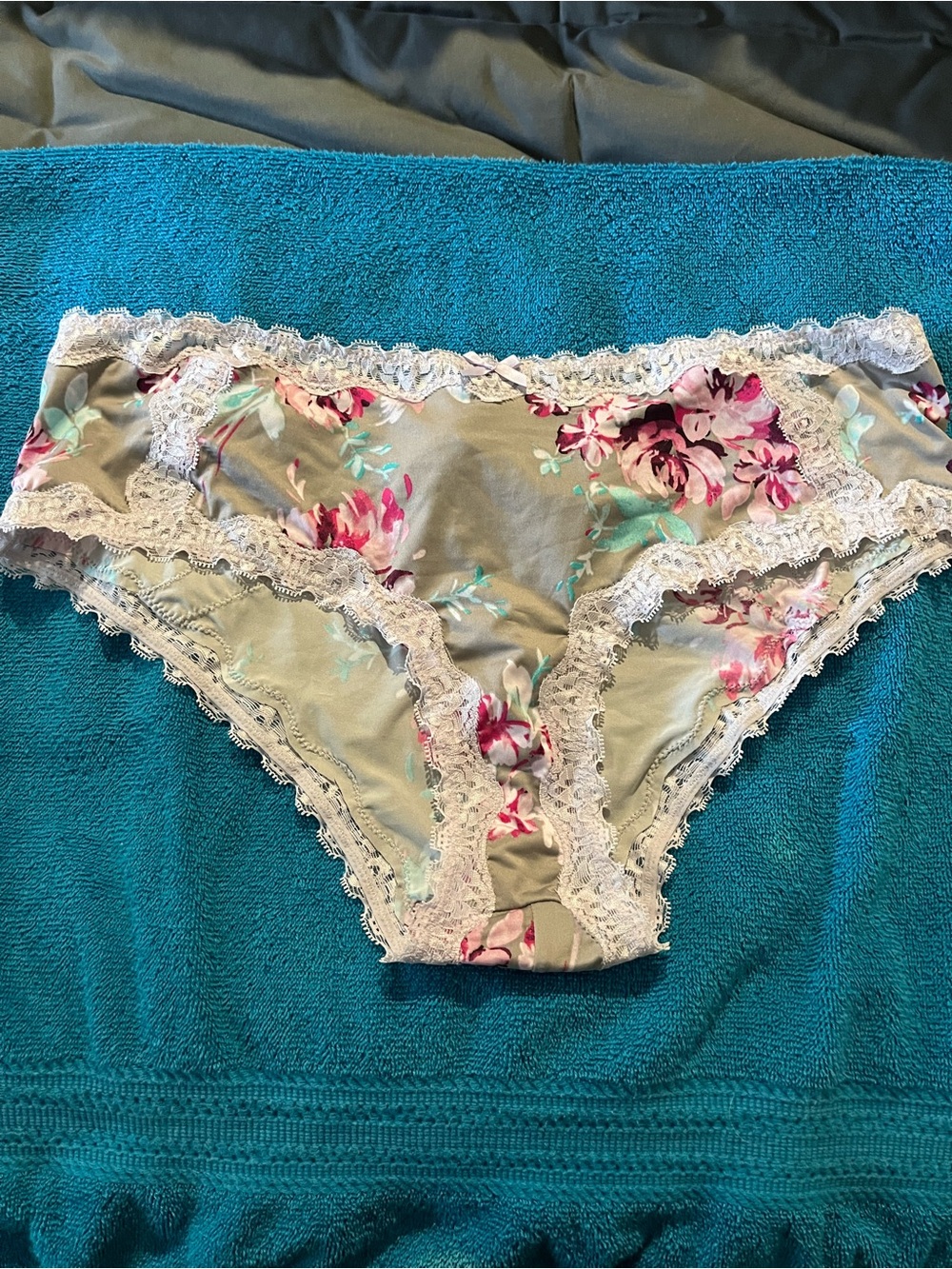 torrid Sage Green Floral Lace Bikini Panty with Pink Blooms